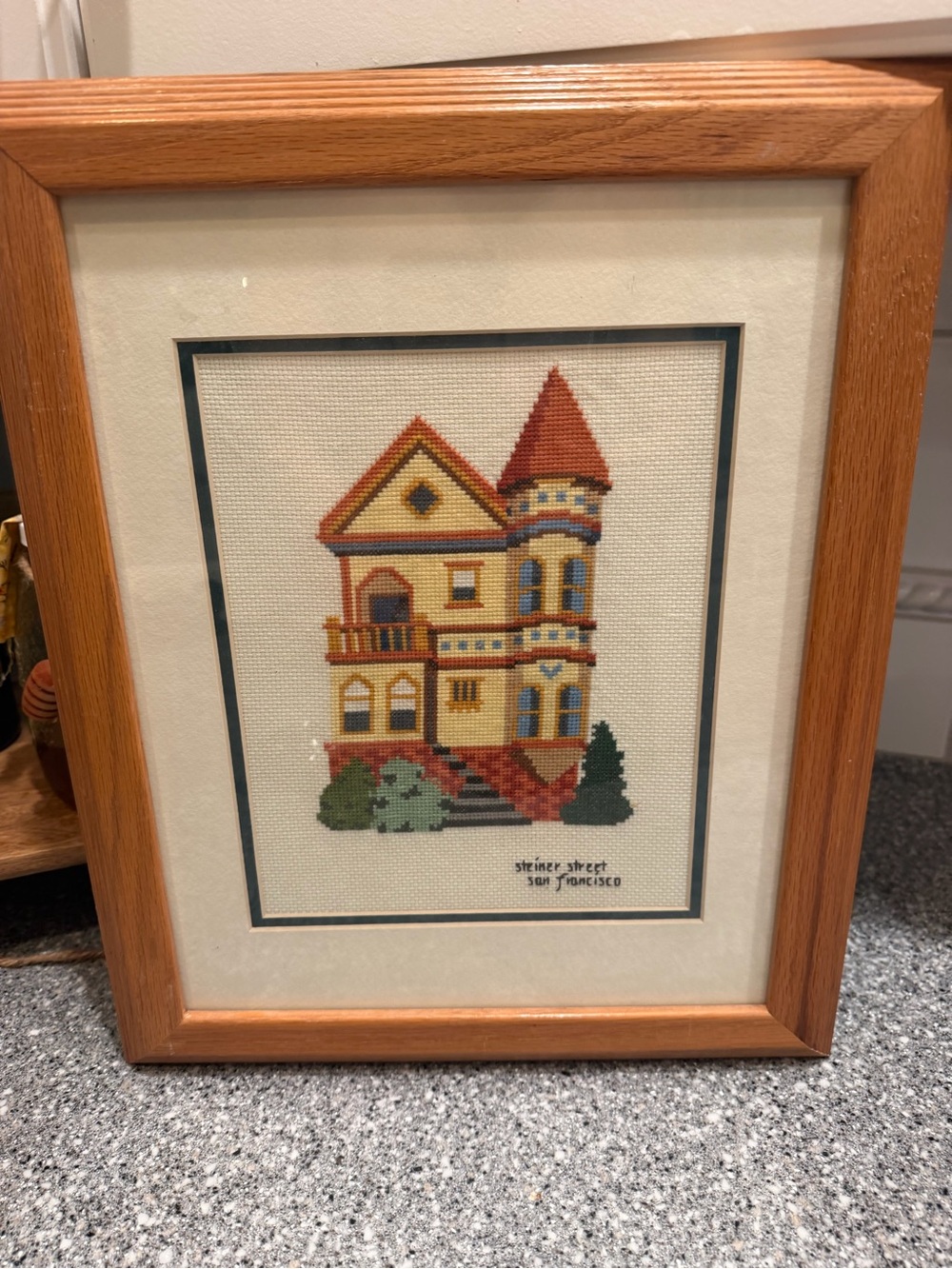 Framed Cross-Stitch Victorian House Wall Art - San Francisco